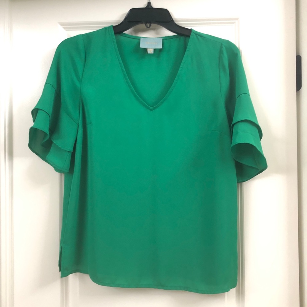 Emerald Green Ruffle Sleeve Blouse